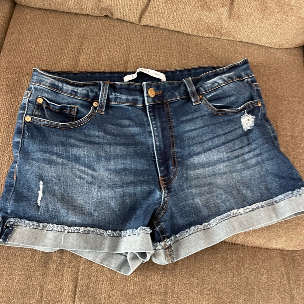 Celebrity Pink Distressed Dark Blue Denim Roll-Cuff Shorts